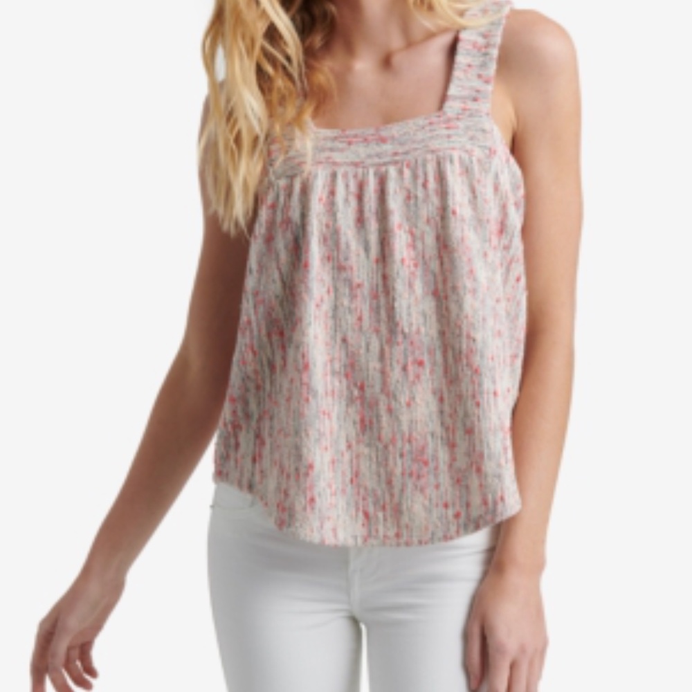Lucky Brand Textured Square Neck Top sz LG pink